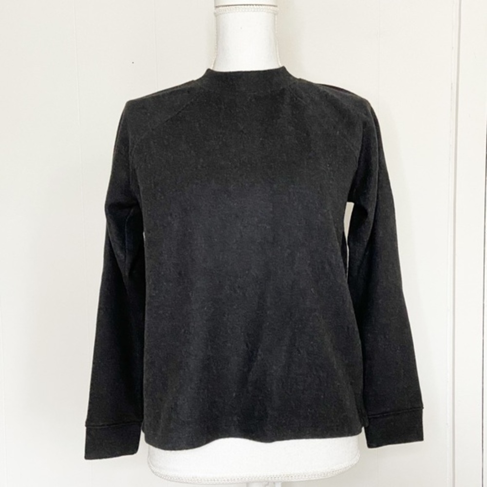 Madewell (Re)sourced Plush Mockneck Button-Back Top charcoal crewneck XS NEW